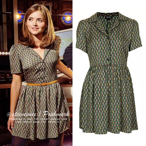 Topshop Silky Piped Tile Shirt Day Dress ASO Clara Oswald - Picture 1 of 9